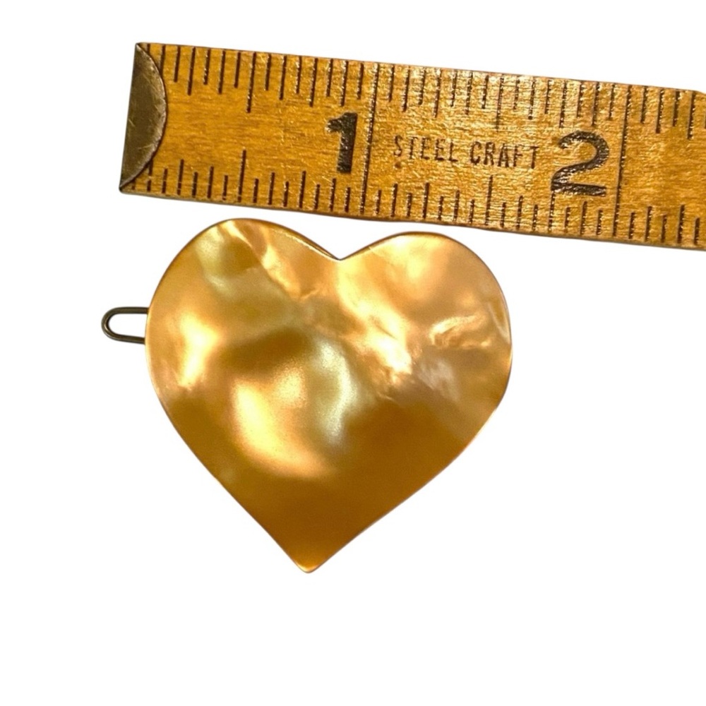 Vintage French Pearlescent Yellow Heart Barrette - Picture 3 of 3